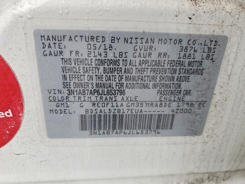 54631116 :رقم المزاد ، 3N1AB7AP6JL653796 vin ، 2018 Nissan Sentra مزاد بيع