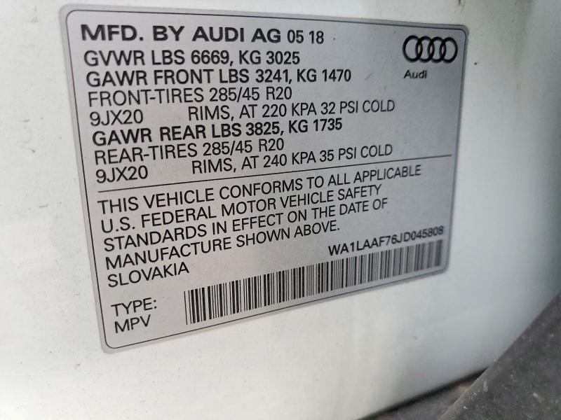 53251396 :رقم المزاد ، WA1LAAF76JD045808 vin ، 2018 Audi Q7 مزاد بيع