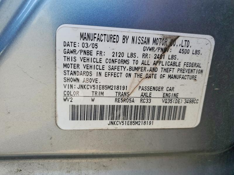 55105026 :رقم المزاد ، JNKCV51E85M218191 vin ، 2005 Infiniti G35 مزاد بيع