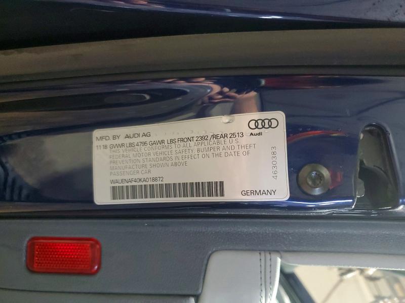 2019 Audi A4 მანქანა იყიდება აუქციონზე, vin: WAUENAF40KA018872, აუქციონის ნომერი: 54055476