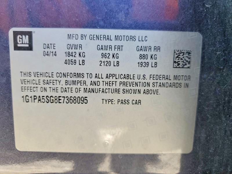 53529336 :رقم المزاد ، 1G1PA5SG8E7368095 vin ، 2014 Chevrolet Cruze مزاد بيع