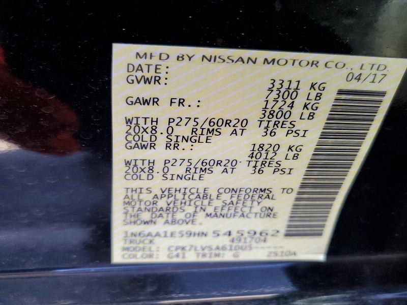 Продаж на аукціоні авто 2017 Nissan Titan, vin: 1N6AA1E59HN545962, номер лоту: 52076136