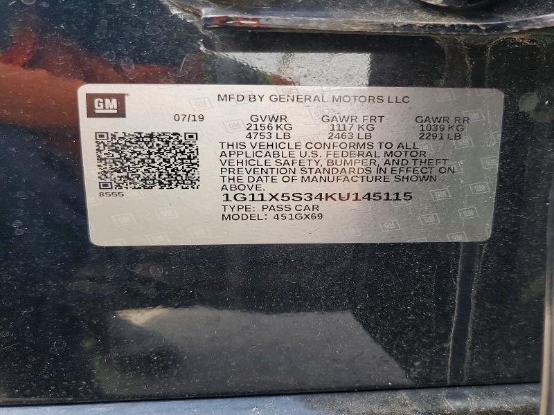 Aukcja sprzedaży 2019 Chevrolet Impala, vin: 1G11X5S34KU145115, numer aukcji: 52314366