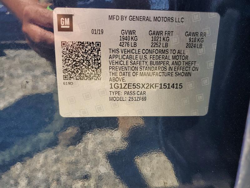 Auction sale of the 2019 Chevrolet Malibu, vin: 1G1ZE5SX2KF151415, lot number: 54088096