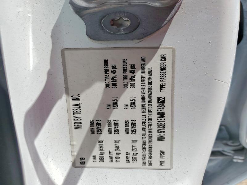 Aukcja sprzedaży 2019 Tesla Model 3, vin: 5YJ3E1EA4KF484622, numer aukcji: 53936376