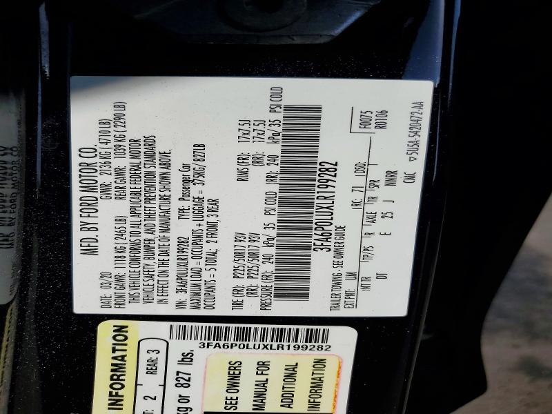 Продаж на аукціоні авто 2020 Ford Fusion, vin: 3FA6P0LUXLR199282, номер лоту: 52357336