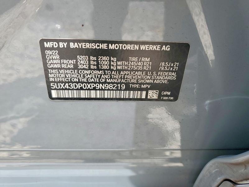 54711446 :رقم المزاد ، 5UX43DP0XP9N98219 vin ، 2023 Bmw X3 مزاد بيع