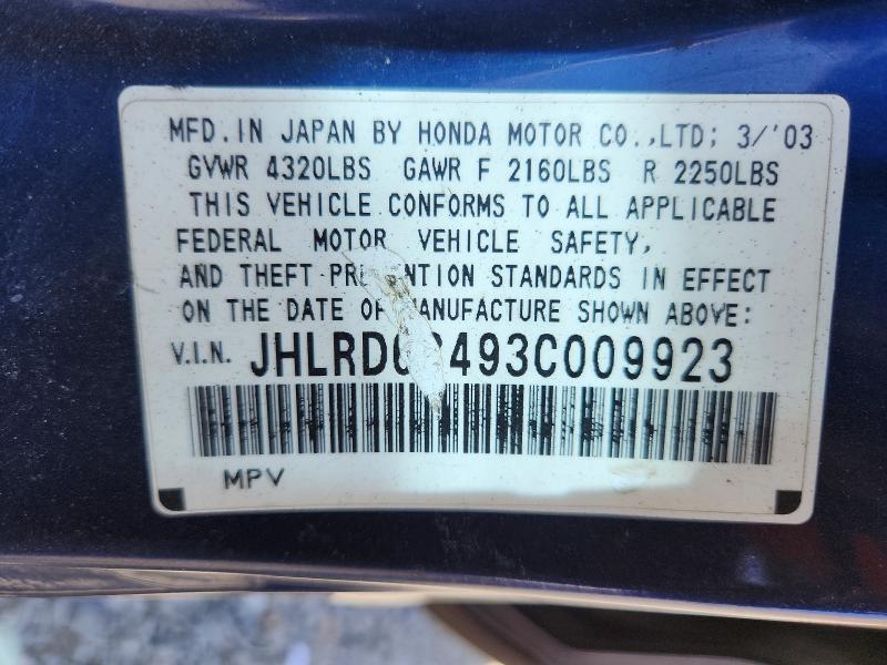 54020826 :رقم المزاد ، JHLRD68493C009923 vin ، 2003 Honda Cr-v مزاد بيع