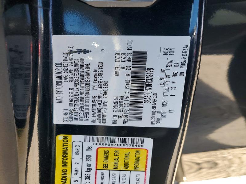 Продаж на аукціоні авто 2014 Ford Fusion, vin: 3FA6P0H70ER378498, номер лоту: 52841196