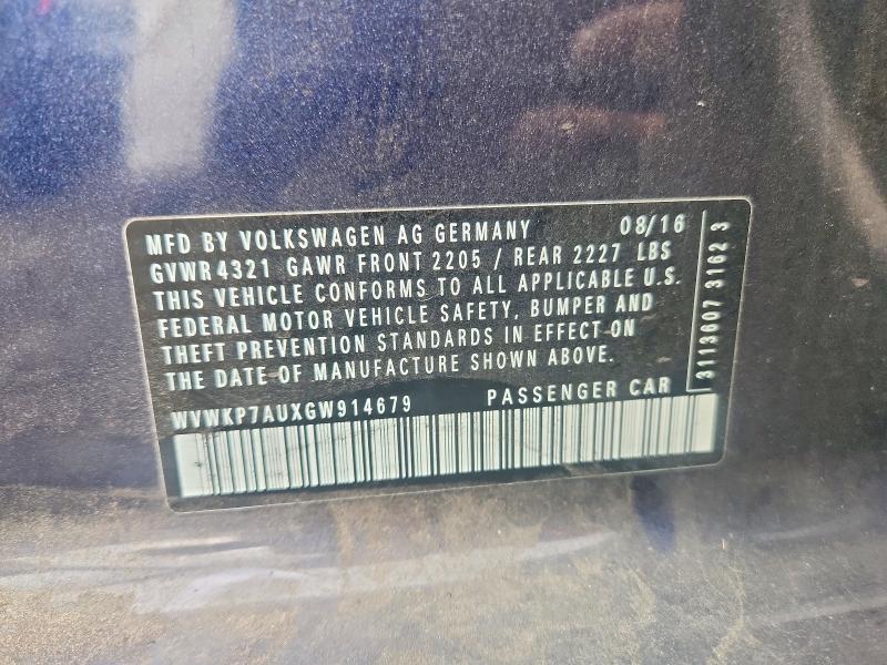 55287496 :رقم المزاد ، WVWKP7AUXGW914679 vin ، 2016 Volkswagen E-golf مزاد بيع
