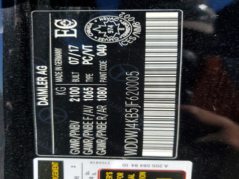 2018 Mercedes-benz C მანქანა იყიდება აუქციონზე, vin: WDDWJ4KB5JF620005, აუქციონის ნომერი: 51851576