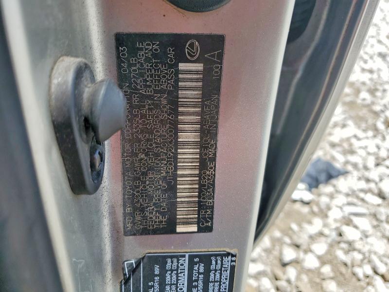 Продаж на аукціоні авто 2003 Lexus Is, vin: JTHBD192X30077677, номер лоту: 54799776