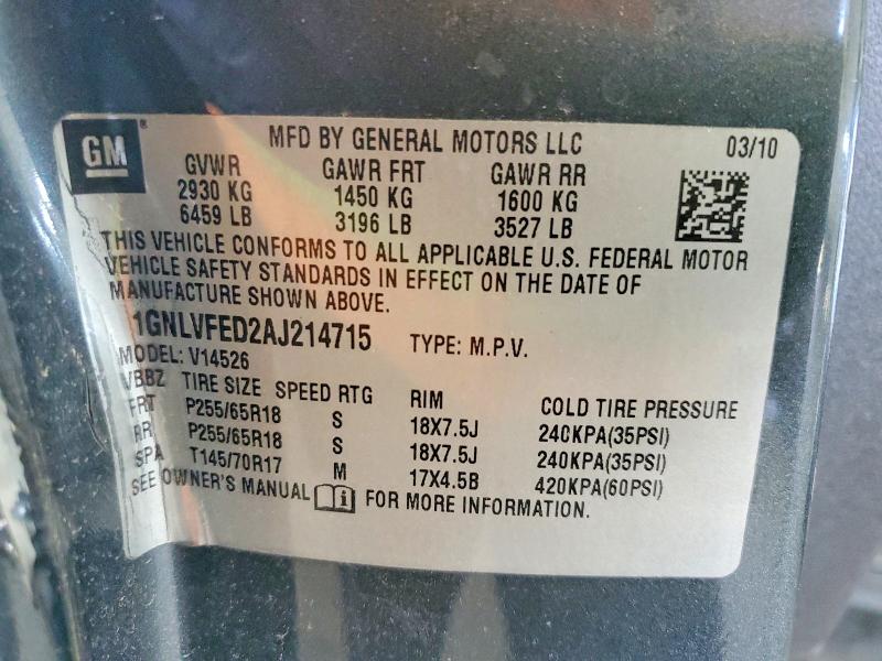 Aukcja sprzedaży 2010 Chevrolet Traverse, vin: 1GNLVFED2AJ214715, numer aukcji: 52864386