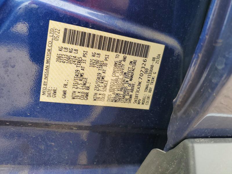 52643396 :رقم المزاد ، 5N1BT3CA3NC707326 vin ، 2022 Nissan Rogue مزاد بيع