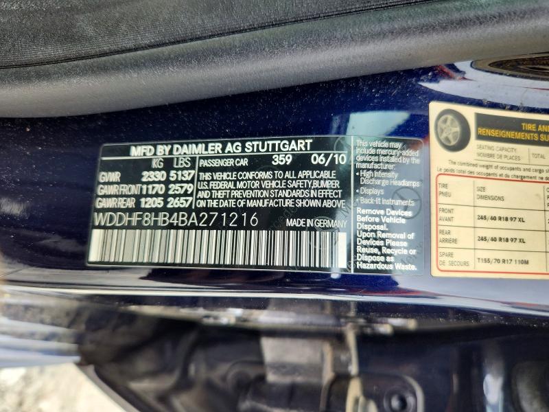 51722456 :رقم المزاد ، WDDHF8HB4BA271216 vin ، 2011 Mercedes-benz E مزاد بيع