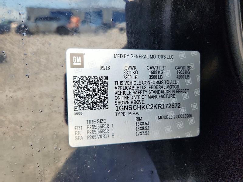 2019 Chevrolet Suburban მანქანა იყიდება აუქციონზე, vin: 1GNSCHKC2KR172672, აუქციონის ნომერი: 53377826