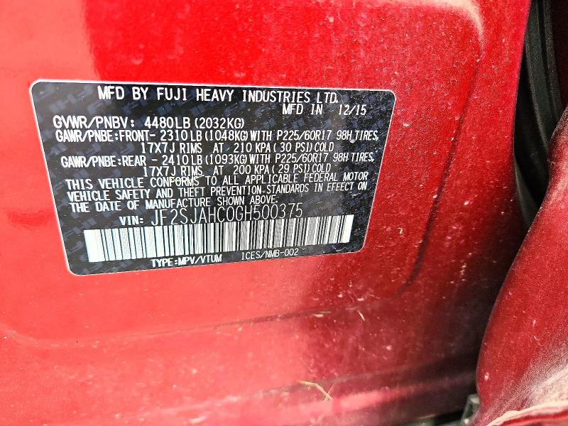 Продажа на аукционе авто 2016 Subaru Forester, vin: JF2SJAHC0GH500375, номер лота: 52996476