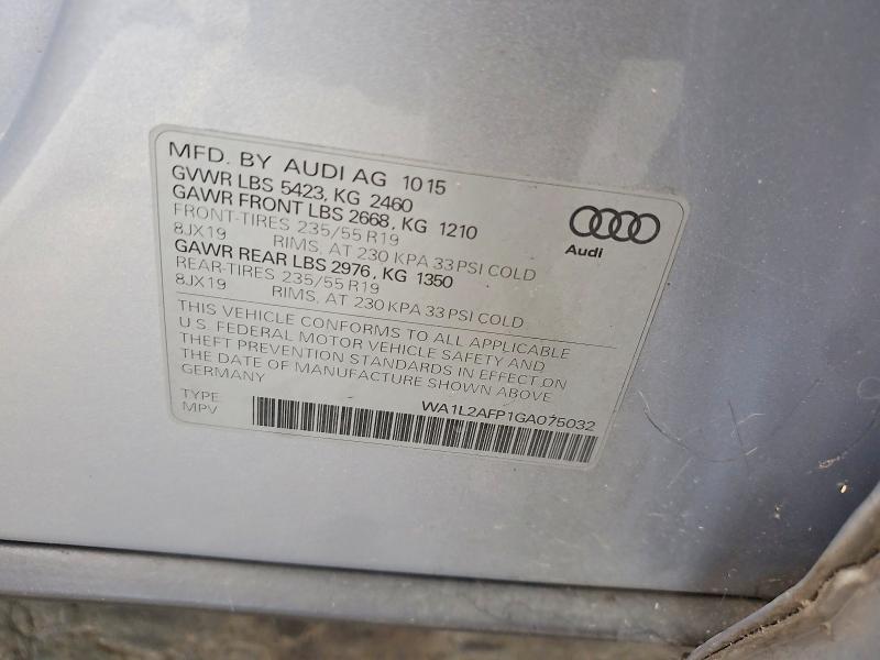 Продажа на аукционе авто 2016 Audi Q5, vin: WA1L2AFP1GA075032, номер лота: 55099646