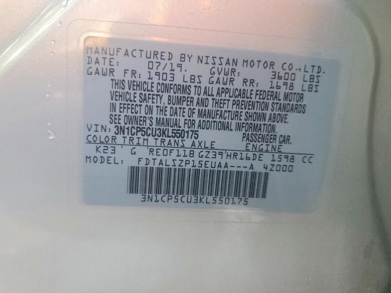 Продаж на аукціоні авто 2019 Nissan Kicks, vin: 3N1CP5CU3KL550175, номер лоту: 55105596