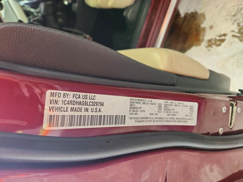 Продажа на аукционе авто 2020 Dodge Durango, vin: 1C4RDHAG6LC329794, номер лота: 53599926