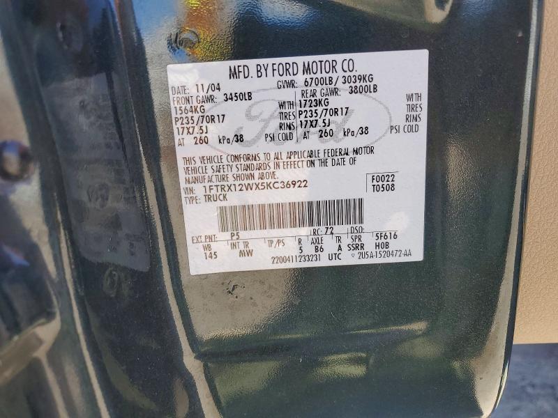 54786056 :رقم المزاد ، 1FTRX12WX5KC36922 vin ، 2005 Ford F150 مزاد بيع