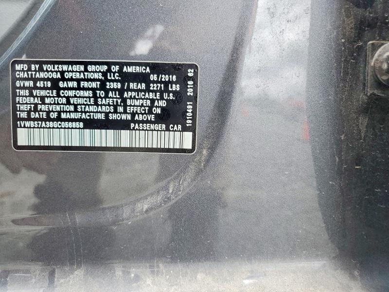 54772786 :رقم المزاد ، 1VWBS7A38GC056858 vin ، 2016 Volkswagen Passat مزاد بيع