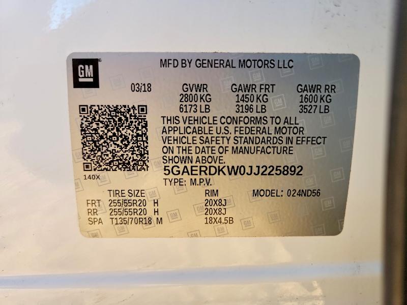 Aukcja sprzedaży 2018 Buick Enclave, vin: 5GAERDKW0JJ225892, numer aukcji: 54461636