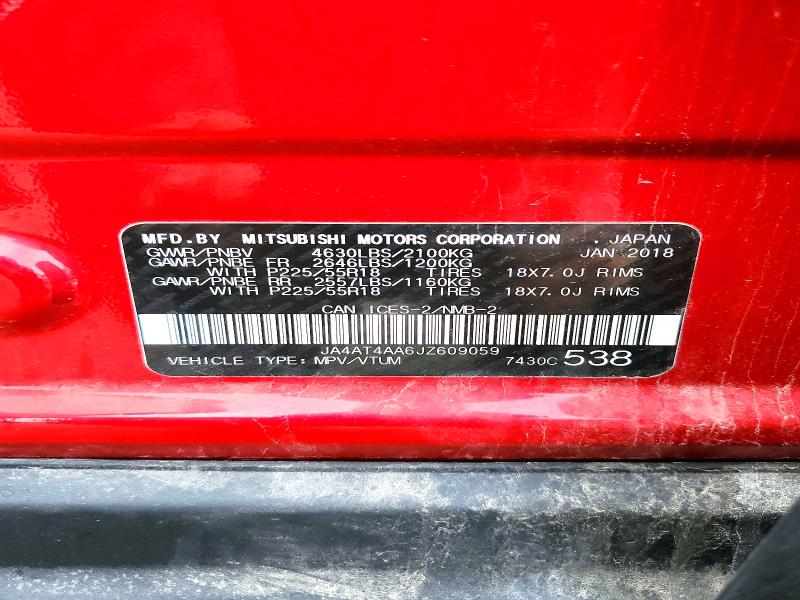 Aukcja sprzedaży 2018 Mitsubishi Eclipse Cross, vin: JA4AT4AA6JZ609059, numer aukcji: 52378456