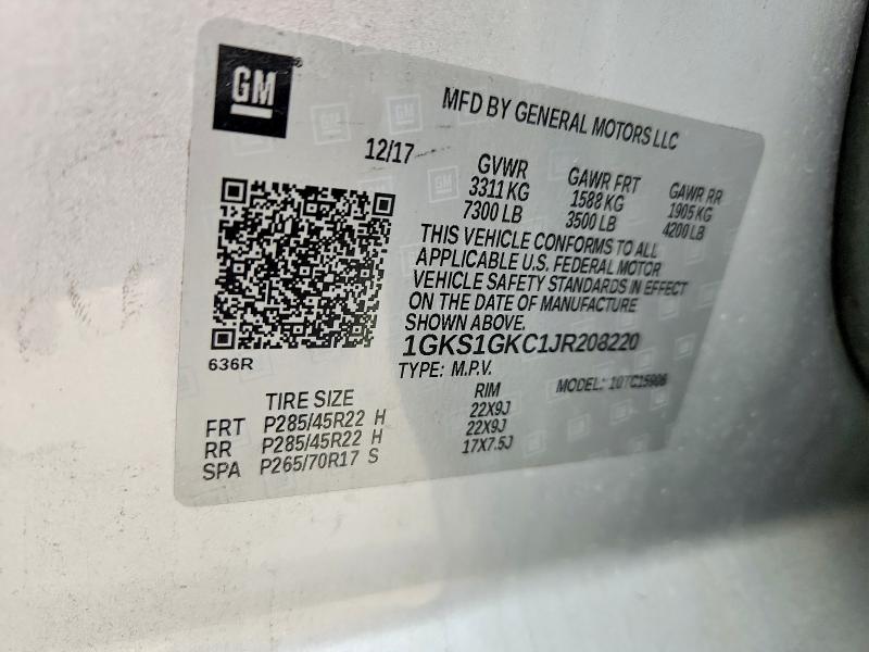 2018 Gmc Yukon Xl მანქანა იყიდება აუქციონზე, vin: 1GKS1GKC1JR208220, აუქციონის ნომერი: 52507416