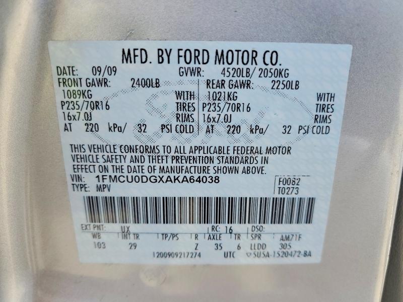 Aukcja sprzedaży 2010 Ford Escape, vin: 1FMCU0DGXAKA64038, numer aukcji: 53088826