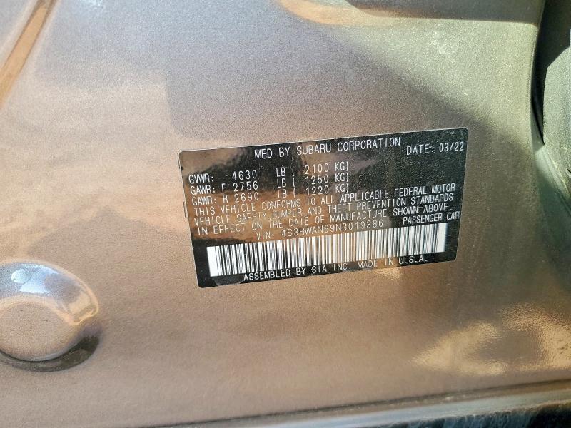 Aukcja sprzedaży 2022 Subaru Legacy, vin: 4S3BWAN69N3019386, numer aukcji: 53722966