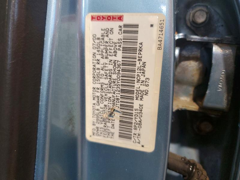 Aukcja sprzedaży 2000 Toyota Echo, vin: JTDBT1235Y0094367, numer aukcji: 53641396