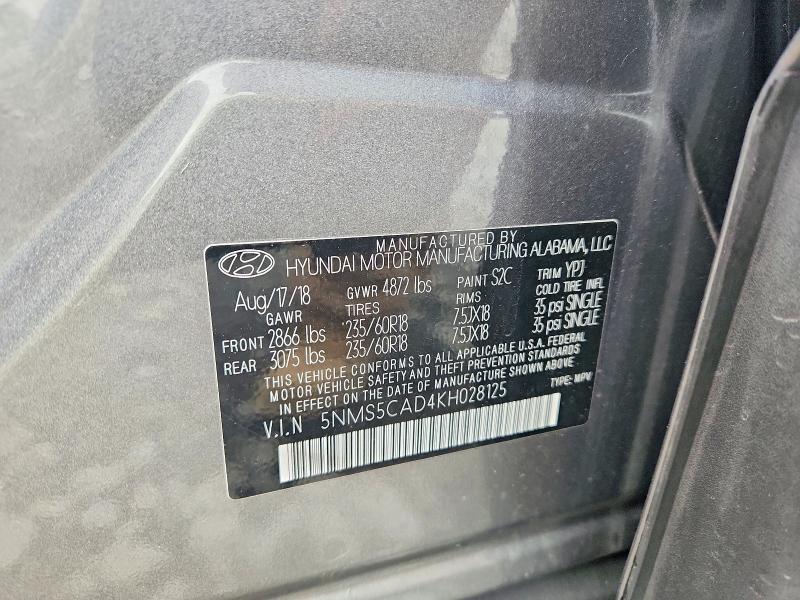 Продаж на аукціоні авто 2019 Hyundai Santa Fe, vin: 5NMS5CAD4KH028125, номер лоту: 53794476
