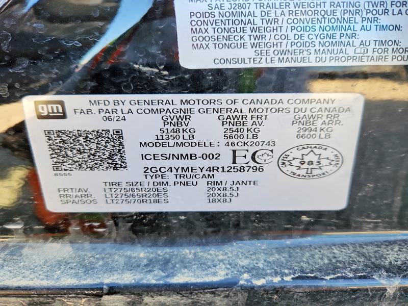 52861956 :رقم المزاد ، 2GC4YMEY4R1258796 vin ، 2024 Chevrolet Silverado مزاد بيع