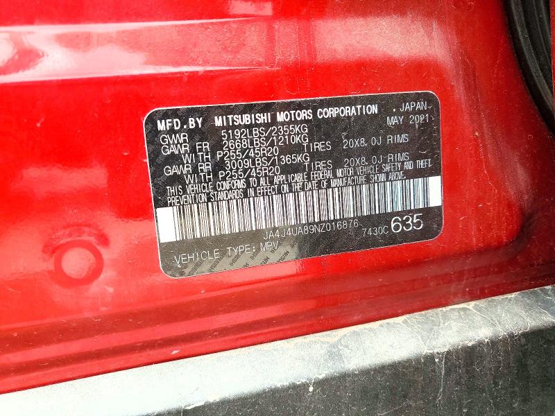 2022 Mitsubishi Outlander მანქანა იყიდება აუქციონზე, vin: JA4J4UA89NZ016876, აუქციონის ნომერი: 55241576