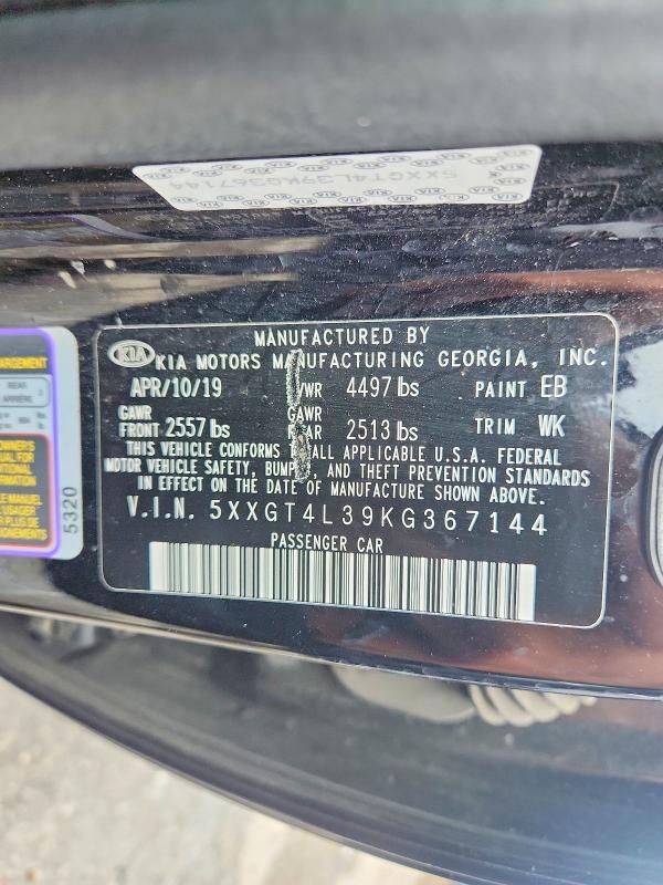 55080316 :رقم المزاد ، 5XXGT4L39KG367144 vin ، 2019 Kia Optima مزاد بيع