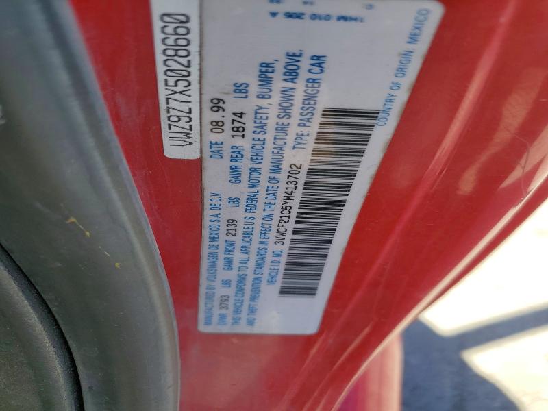 Aukcja sprzedaży 2000 Volkswagen New Beetle, vin: 3VWCF21C5YM413702, numer aukcji: 54595256
