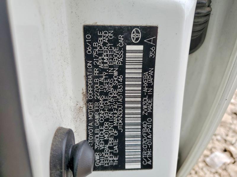 2010 Toyota Prius მანქანა იყიდება აუქციონზე, vin: JTDKN3DU1A5183146, აუქციონის ნომერი: 52011376