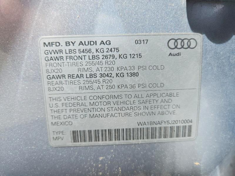 2018 Audi Q5 მანქანა იყიდება აუქციონზე, vin: WA1BNAFY5J2010004, აუქციონის ნომერი: 53990666
