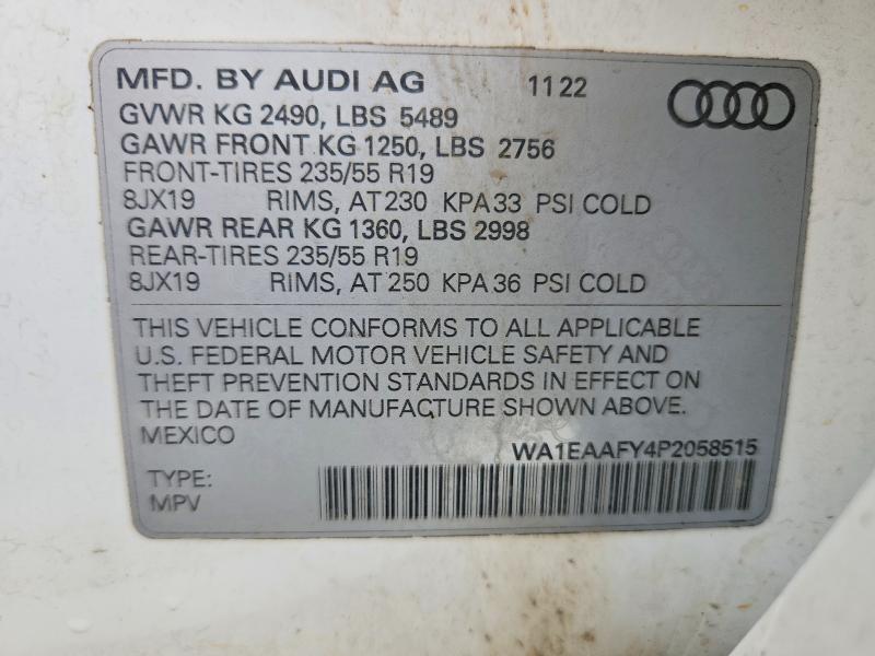 52311936 :رقم المزاد ، WA1EAAFY4P2058515 vin ، 2023 Audi Q5 مزاد بيع