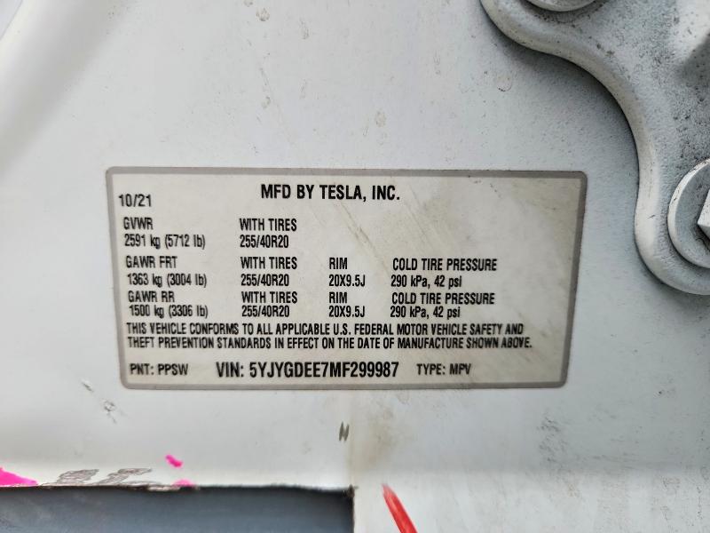 Aukcja sprzedaży 2021 Tesla Model Y, vin: 5YJYGDEE7MF299987, numer aukcji: 53636436