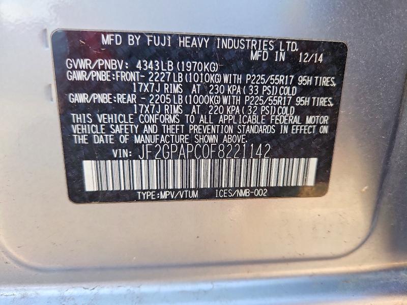 Продажа на аукционе авто 2015 Subaru Xv Crosstrek, vin: JF2GPAPC0F8221142, номер лота: 52600216