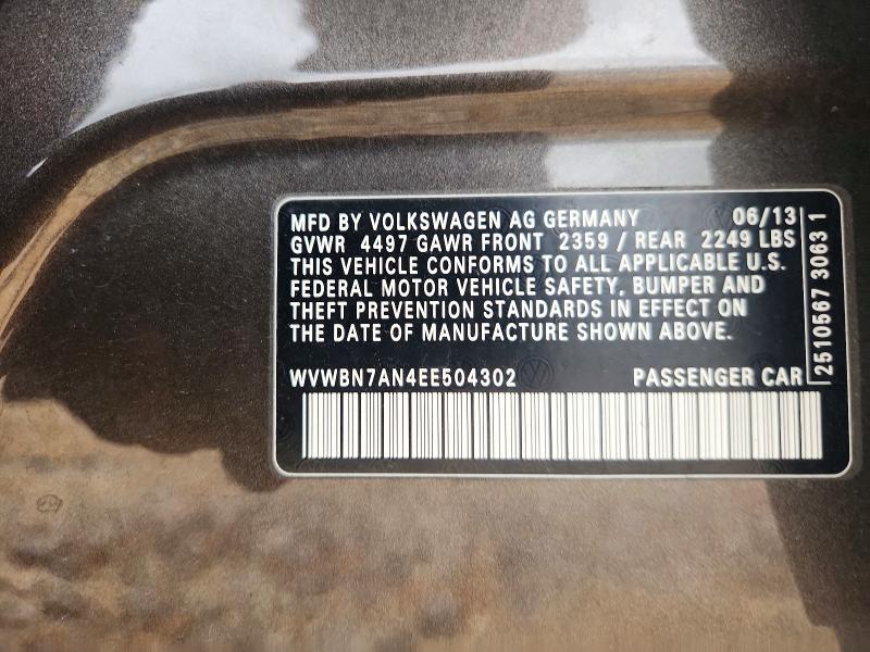 2014 Volkswagen Cc მანქანა იყიდება აუქციონზე, vin: WVWBN7AN4EE504302, აუქციონის ნომერი: 54609276