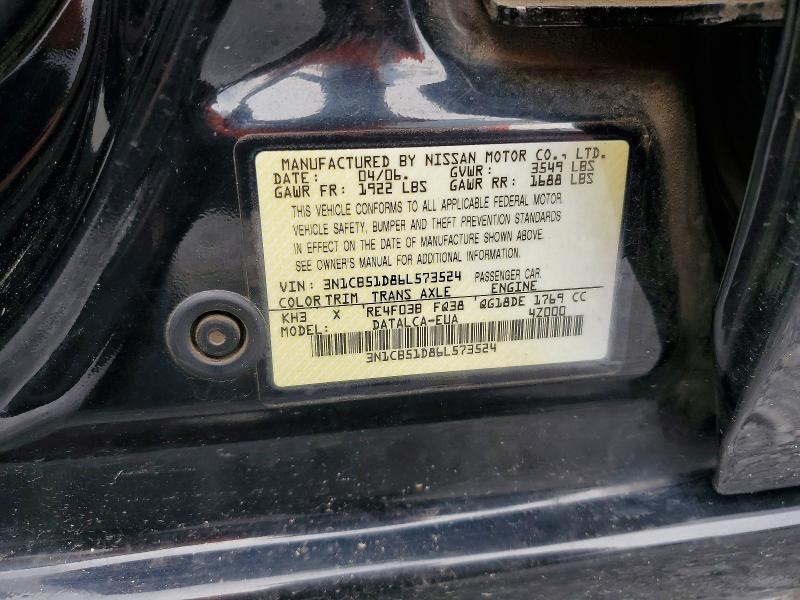 Aukcja sprzedaży 2006 Nissan Sentra, vin: 3N1CB51D86L573524, numer aukcji: 55351636