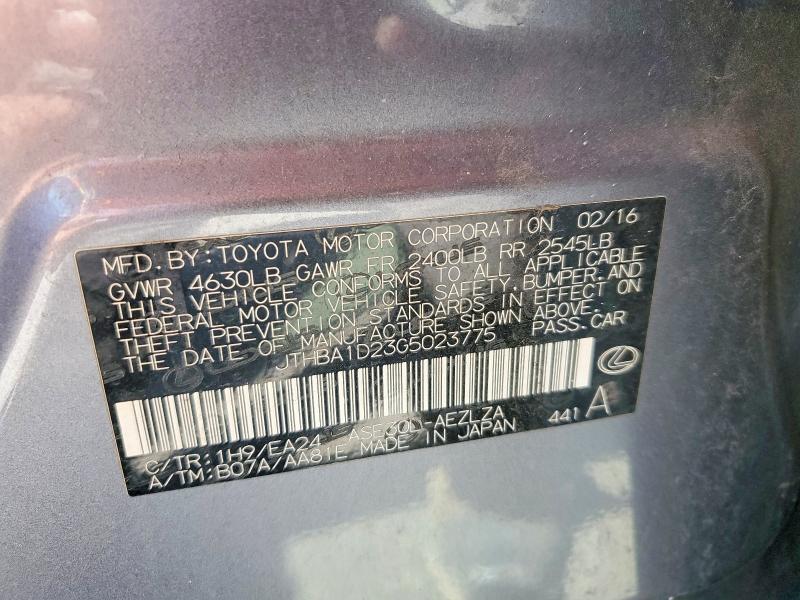 54344206 :رقم المزاد ، JTHBA1D23G5023775 vin ، 2016 Lexus Is مزاد بيع