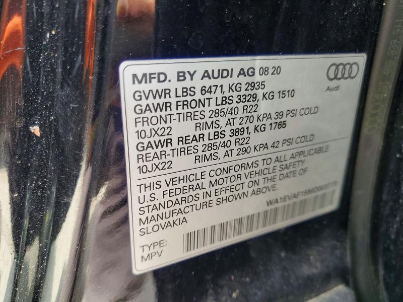 Продаж на аукціоні авто 2021 Audi Q8, vin: WA1EVAF15MD003773, номер лоту: 51886156