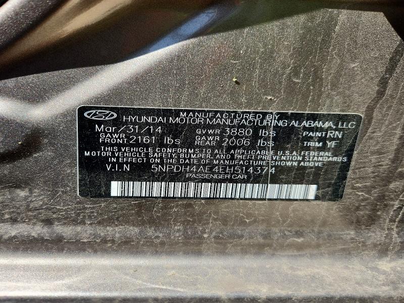 Продаж на аукціоні авто 2014 Hyundai Elantra, vin: 5NPDH4AE4EH514374, номер лоту: 53221416