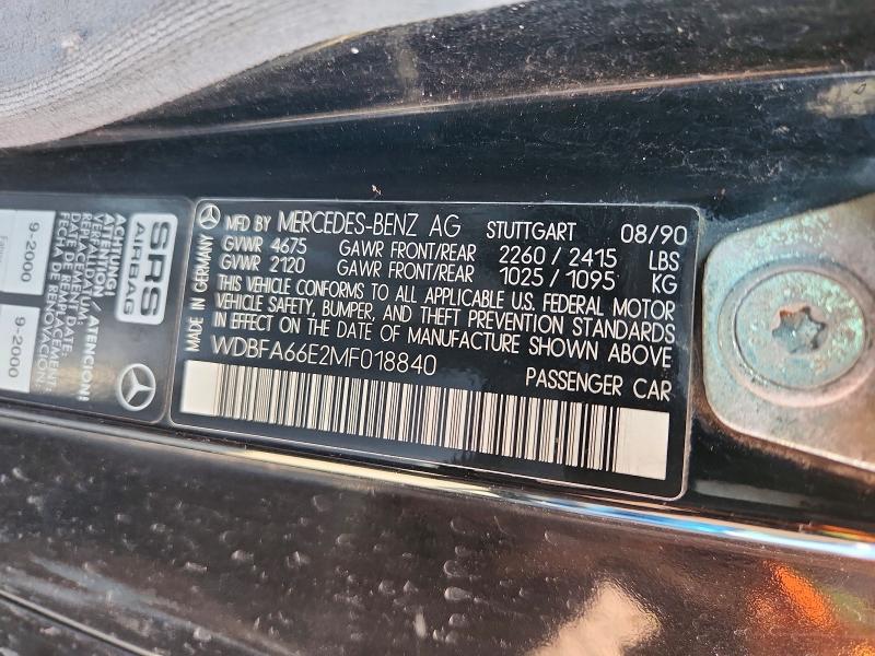 Aukcja sprzedaży 1991 Mercedes-benz 500, vin: WDBFA66E2MF018840, numer aukcji: 53763326