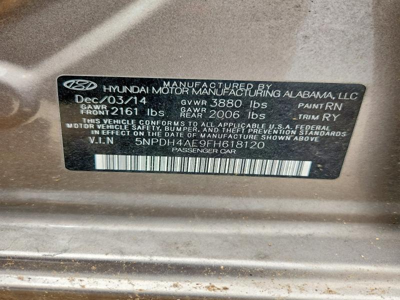 55082446 :رقم المزاد ، 5NPDH4AE9FH618120 vin ، 2015 Hyundai Elantra مزاد بيع