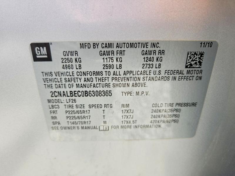 Продаж на аукціоні авто 2011 Chevrolet Equinox, vin: 2CNALBEC0B6308365, номер лоту: 55241086